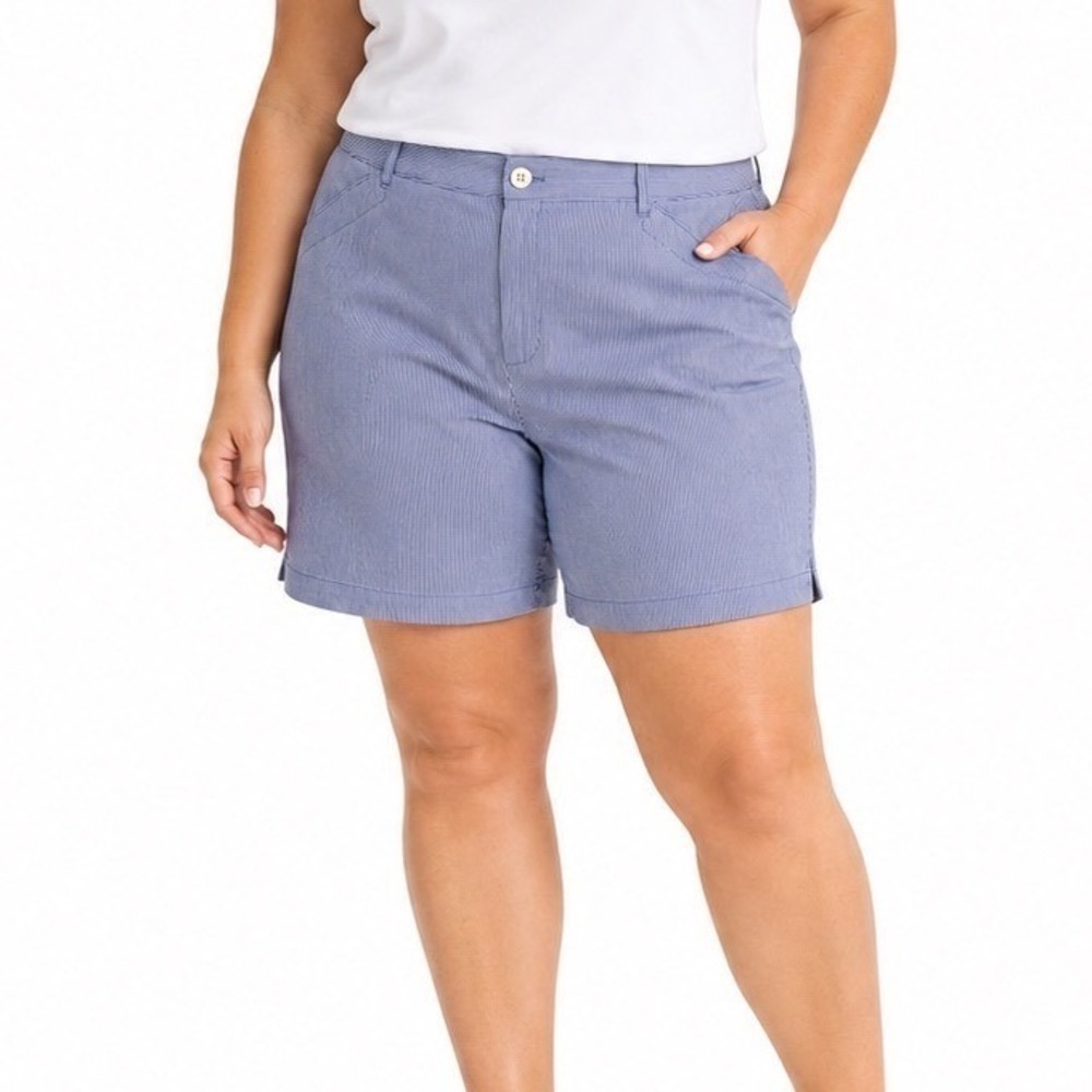 Talbots Simply‎ Flattering Weekend 9" Blue White Striped Shorts Womens 24W NWT